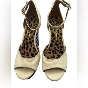 Jessica Simpson Nude and Navy Striped Wedge Size 7.5